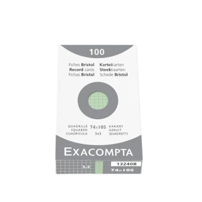 Abbildung von Exacompta 13240B Packung (mit 100 Karteikarten, 250 g, in einer wiederverwendbaren Schachtel, DIN A7, 7,4 x 10,5 cm, kariert, ideal für die Schule) grün