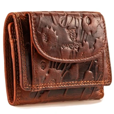 Abbildung von MATADOR ECHT Leder Klein Geldbörse Herren Tüv Geprüfter RFID Schutz Geldtasche Damen Mini Geldbeutel (Printed BRAUN)