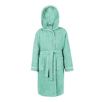 Abbildung von LAYNENBURG Premium Bademantel Kinder &amp; Teenager mit Kapuze 100% Baumwolle OEKO TEX Standard 100 flauschiges Frottee Größe (134/140, Türkis)