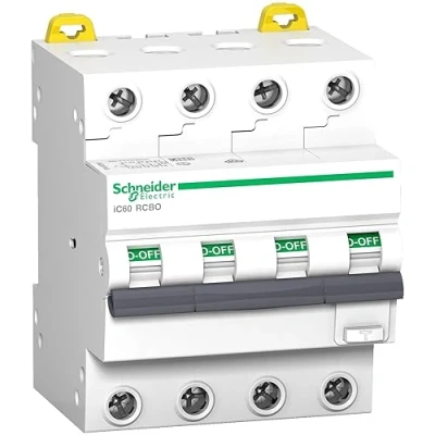 Abbildung von Schneider Electric A9D87432 FI/LS Schalter iC60N, 4P, 32A, B Char., 30mA, Typ A, 6kA, Weiss
