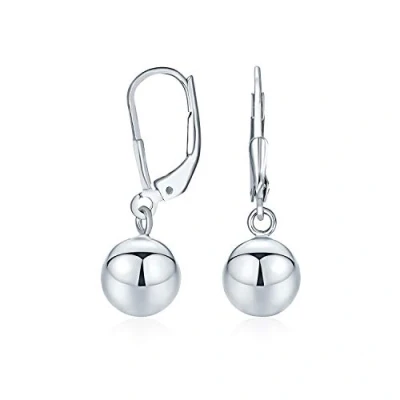 Abbildung von Einfache Basic Dangling Hebel Zurück Runde Perle Ball Drop Ohrringe Für Frauen .925 Sterling Silber 8Mm