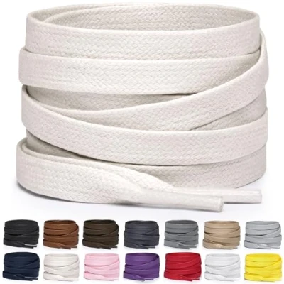 Abbildung von Miscly Schnürsenkel Flach Gewachst Reißfest für Steifel und Lederschuhe 100% Baumwolle Ø 6mm (114 cm, Cremeweiß)