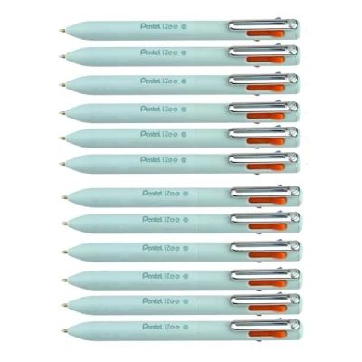 Abbildung von Pentel BXC470 LC 4 Farben Kugelschreiber iZee, Farbauswahl (orange/hellblau/pink/violett) über seitliche Drücker in Schreibfarbe, 0,5 mm Strichstärke, nachfüllbar, 12 Stück