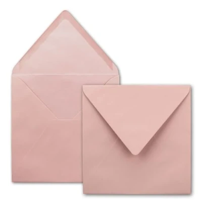Abbildung von 100x Quadratische Briefumschläge in Altrosa (Rosa) 15,5 x cm ohne Fenster, mit Nassklebung 110 g/m² Für Einladungskarten zu Hochzeit, Geburtstag und mehr Serie FarbenFroh