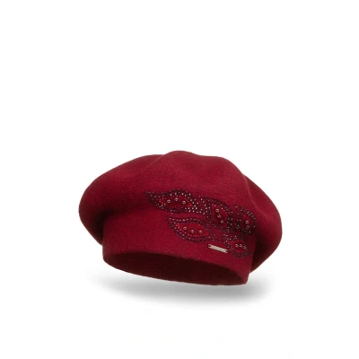 Abbildung von VIVISENCE Baskenmütze Für Damen Winter Herbst Warme Barette Mit Glänzender Zirkonia Applikation Frauen Elegante Klassischem Stil Perfekte Und Wintertage Modell 7051, Weinrot,Einheitsgröße