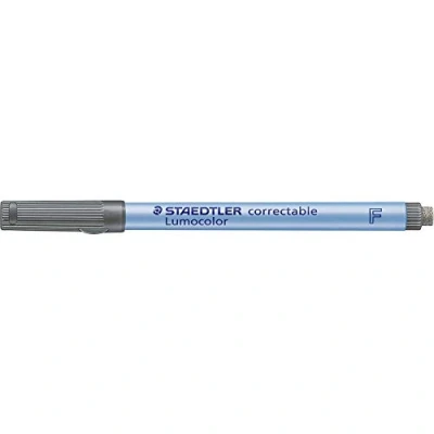 Abbildung von STAEDTLER Folienstift Lumocolor correctable, trocken abwischbar, integrierter Wischer am Stiftende, für Overhead Projektoren geeignet, feine Spitze ca. 0,6 mm, 305 F 9, schwarz, 10 Stück