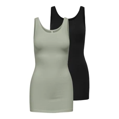 Abbildung von ONLY Onllive LOVE NEW LONG 2 PACK Top, Damen, Größe: XS, Black/desert sage