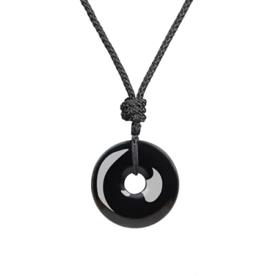 Abbildung von COAI Unisex Kreisring Donut Anhänger aus Obsidian Halskette