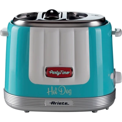 Abbildung von Ariete 206 Hot Dog Maker Party Time, Maker, 650 W, 5 Garstufen, 4 Garräume, automatischer Auswurf, hellblau, Rot