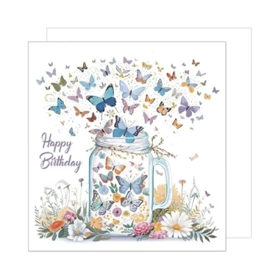 Abbildung von Edition Seidel Premium quadratische Geburtstagskarte mit Umschlag. Glückwunschkarte Happy Birthday Billet Karte für Mann Frau Kind Schmetterlinge Blumen (GQ333 SW024)