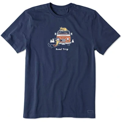 Abbildung von Life Is Good Herren Vintage Crusher Jake &amp; Rocket Dog Graphic T Shirt Road Trip Darkest Blue Large