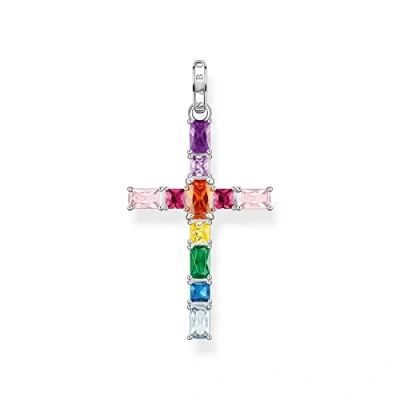 Abbildung von Thomas Sabo Damen Ketten Anhänger Kreuz, mit mehreren bunten Zirkoniasteinen, 925er Sterlingsilber geschwärzt, Maße: 42 x 23 mm, PE939 073 7