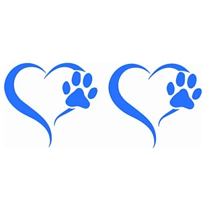 Abbildung von Finest Folia 2er Set Aufkleber Pfote und Herz 10x11cm Hund Katze Sticker für Auto Motorrad Wand Laptop Möbel Pfotensticker Hundepfote selbstklebend (K017 Azurblau)