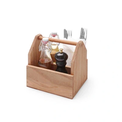 Abbildung von HENDI Tisch Caddy 19 x 16 20 cm Holz zwei Fächer mit Griff strapazierfähig, Aufbewahrungsbox aus
