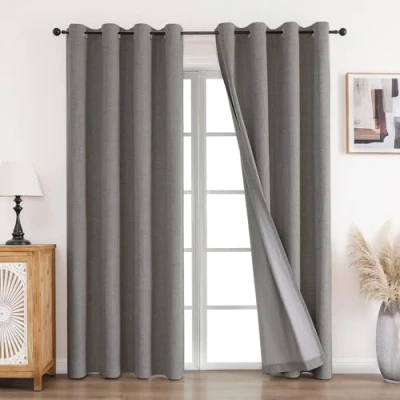 Abbildung von CUCRAF Vorhang 100% Blickdicht Leinen Gardinen mit Ösen Verdunklungsvorhänge Hellgrau H245 x B140 cm 2er Set, Thermovorhang Kälteschutz Schallschutz für Wohnzimmer Schlafzimmer