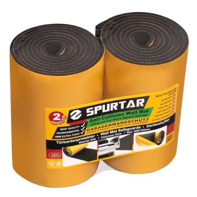 Abbildung von Spurtar Garagen Wandschutz 2 Rollen je m Lang 2000 x 200 6 mm, Kantenschutz Selbstklebend, Schaumstoff Polster Stoßfest Rammschutz &amp; Prallschutz, Autotür Schutz Türkantenschutz Auto, Schwarz