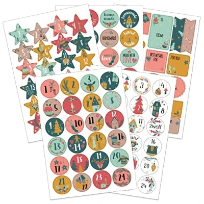 Abbildung von Papierdrachen Geschenkset Adventskalender Zahlenaufkleber Motiv Kinder mit extra Stickern für Geschenke zum Basteln von Weihnachtskalendern und Geschenken