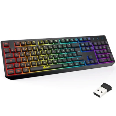 Abbildung von KLIM Chroma Wireless Gaming Tastatur Kabellos QWERTZ DEUTSCH NEU 2024 Langlebig, Ergonomisch, Wasserdicht, Leise RGB Kabellose für PC PS4 PS5 Mac Weiß