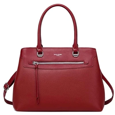 Abbildung von David Jones Damen Handtasche Elegante Frau Henkeltasche PU Leder Schultertasche Tote Shopper Tasche Mehrere Fächer Viele Taschen Umhängetasche Alltags Mode Klassisch Stadt Arbeit Rot