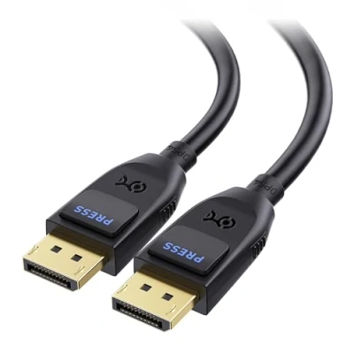 Abbildung von Cable Matters [VESA zertifiziert] 54 Gbps DisplayPort 2.1 Kabel 3 m, DP54 mit 8K 165 Hz, 4K 500 Hz in Schwarz FreeSync, G SYNC und HDR für Gaming Monitor, PC, RTX 4080/4090, RX 7900