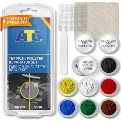 Abbildung von ATG® Professionelle Autositz Reparatur für alle Polster &amp; Teppiche Brandloch Reparaturset Auto Stoff Set 13 TLG. Schnell einfach Flicken