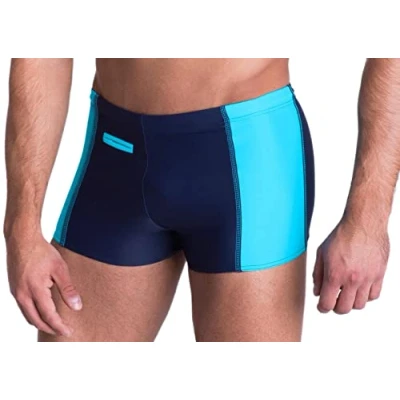 Abbildung von Aquarti Herren Badehose mit Reißverschlusstasche Badeshorts, Farbe: Schwarz/Blau, Größe: M