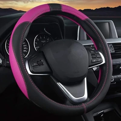 Abbildung von Pahajim Lenkradbezug Auto Universal Lenkradhülle Anti Rutsch Atmungsaktiv Lenkrad Bezüge Spleißen Lenkradschoner aus Mikrofaser Leder 38cm (Schwarz Lila)