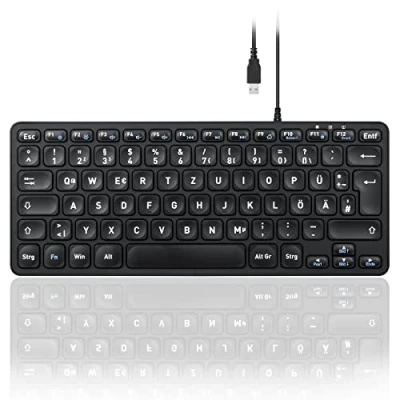 Abbildung von Perixx PERIBOARD 432 Kabelgebundene USB Tastatur, schlankes Design mit großen Schrifttasten, DE Layout