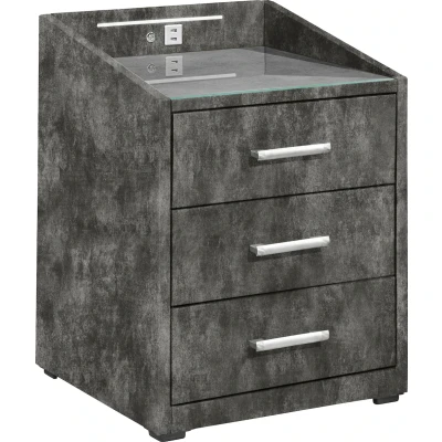 Abbildung von Stella Trading MOON Nachttisch Boxspringbett, Infinity Smoke Blue Funktionaler Nachtschrank mit USB Anschluss und LED Beleuchtung 47 x 61 46 cm (B/H/T)