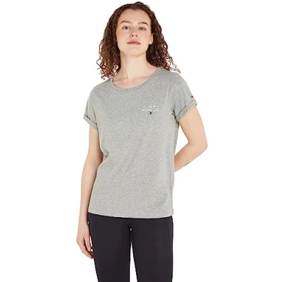 Abbildung von Tommy Hilfiger Damen T Shirt Kurzarm Rundhalsausschnitt, Grau (Light Grey Heather), XL