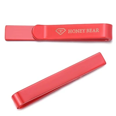 Abbildung von HONEY BEAR 4cm Herren Kinder Krawattennadel Krawattenklammer für schmale Krawatten Edelstahl Tie Clip,MEHRWEG (Rot)