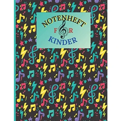 Abbildung von Notenheft für Kinder: 100 Seiten Blanko Notenpapier DIN A4 Format Große Linien 8 Notensysteme pro Seite Notenbuch Musikunterricht
