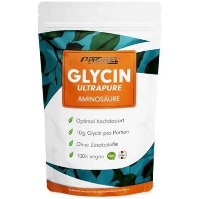Abbildung von Glycin Pulver 1kg optimal hochdosiert mit 10 g pro Tag Ultrapure über 99,9% Reinheit Aminosäure ohne Zusatzstoffe laborgeprüft Zertifikat Vorrat für 100 Tage