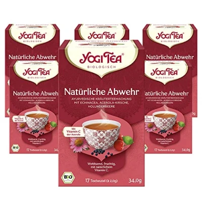 Abbildung von Yogi TEA, Natürliche Abwehr, Ayurvedischer Bio Gewürz und Kräutertee, Vitamin C, Mischung aus Echinacea, Acerolakirsche Holunderbeere, Tee 6er Pack, 6x17 Beutel (102 Teebeutel insgesamt)