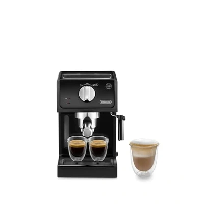 Abbildung von De&#039;Longhi ECP 31.21 Espresso Siebträgermaschine, Espressomaschine mit AluminiumFinish, inkl. manueller Milchschaumdüse, Heißwasserfunktion, für ESE Pads geeignet, 1,1 l Wassertank, schwarz