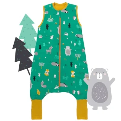 Abbildung von schlummersack Bio Baby Schlafsack mit Füßen Sommer 1 Tog 70 cm dünn Waldtiere Beinen und verlängerten Bündchen für eine Körpergröße von 80cm 100% Baumwolle