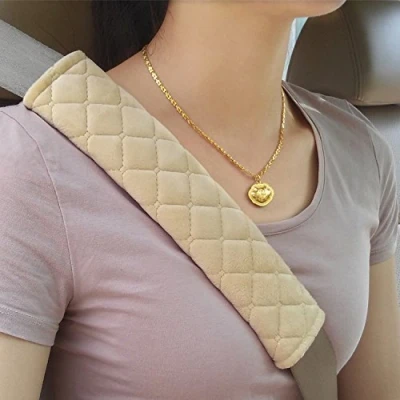Abbildung von MIKAFEN Premium Gurtpolster im Zweierpack, Polsterung für Sitzgurt Auto mehr Komfort auf der Reise（Beige）
