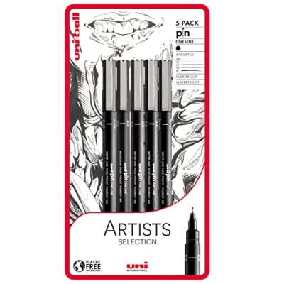 Abbildung von uni ball Artists Selection, 5 Stück PIN Fineliner Zeichenstifte, Schwarz