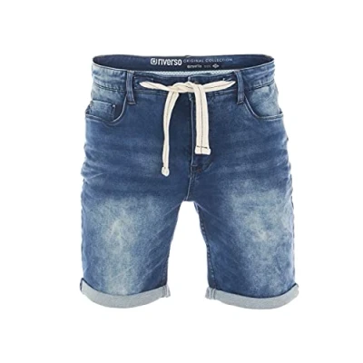 Abbildung von riverso Jeans Shorts Herren Stretch Kurz Kordelzug Regular Fit RIVPaul Kurze Hosen Bermuda Sommer Denim Einfarbig, Größe:W 46, Farbe:Middle Blue (M190)