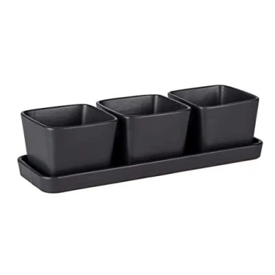 Abbildung von WENKO Snack &amp; Dip Schalen Set, 4 teilig, 3 x 300 ml Schälchen mit Tablett, Für Tapas, Snacks Fingerfood, Keramik, 30,5 10 8 cm, Schwarz