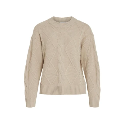 Abbildung von VILA Vilou Oneck Cable NOOS Strickpullover, Damen, Größe: XXL, Feather gray