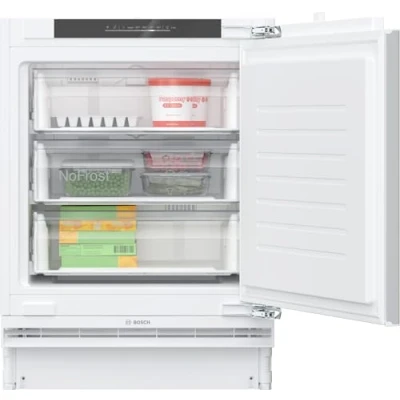 Abbildung von Bosch GUN21ADE0, Serie 6, Smarter Unterbau Gefrierschrank, 82 x 60 cm Nische, 85 L, Made in Germany, NoFrost, schnelleres Einfrieren, sehr Leise mit nur 35 dB, Flachscharnier Softeinzug