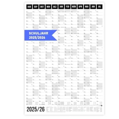 Abbildung von heaven+paper A1 Schuljahresplaner 2025/2026 Hochformat Wandkalender mit Ferien &amp; Feiertagen Semesterplaner für Schule, Familie, Lehrer, Schüler, Studenten Wandplaner gefaltet (Black, Hochformat)