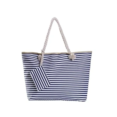 Abbildung von DonDon Badetasche XXL Familie Strandtasche Damen mit Reißverschluss Beach Bag groß gestreift dunkelblau weiß
