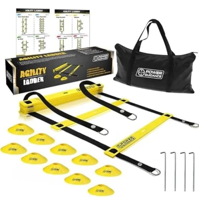 Abbildung von POWER GUIDANCE Koordinationsleiter Fussball trainingszubehör 6m für Fußball Training mit 10 Hütchen Tragetasche &amp; Übungstabelle trainingsset Agility Speed Leiter