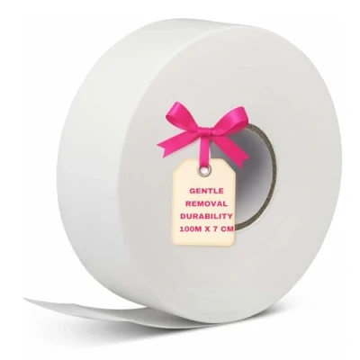 Abbildung von LALILL Vlies auf 1 Rolle für Wachs WAX, weiß, 100 m x 7 cm Vliesrolle Warmwachs, Zuckerwachs, Zuckerpaste, Sugaring, abreißbare Enthaarungsstreifen, Epilation