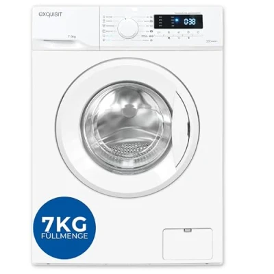 Abbildung von Exquisit Waschmaschine WA57014 020A 7kg Energieklasse A Kurzprogramm, Eco Funktion, Dampf Programm, Feinwäsche Startzeitvorwahl LCD Display