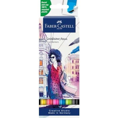 Abbildung von FABER CASTELL 164606 Goldfaber Aqua Dual Marker, mit Pinselspitze und Fineliner Spitze, 6er Etui