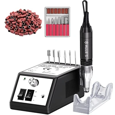 Abbildung von alle&#039;s Nagelbohrer, elektrische Nagelfeilen, professioneller elektrischer Nagelbohrer 30.000 U/min Efile Puffer Maniküre Schleifwerkzeuge für Acrylnägel mit Set und Schleifbändern, Gesche