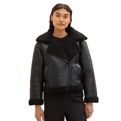 Abbildung von TOM Tailor Denim Kunstlederjacke, Damen, Größe: Large, Deep black
